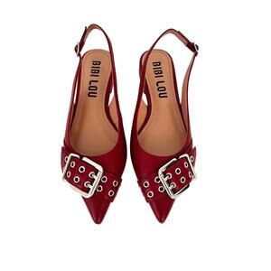Bibi Lou Samira Motto Pointed Toe Slingback Sandals Flats Carmine | EU 36 (US 6)